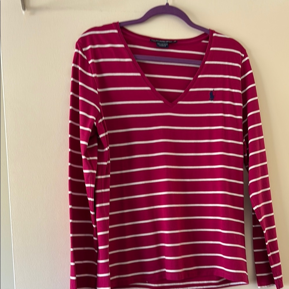 Ralph Lauren Women's Pink and white Striped Top size XL